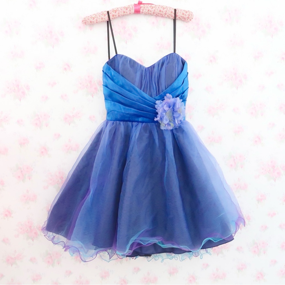 Y2K Blue Organza Babydoll Mini Dress Roberta — Scene Princess